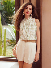 MOTF PREMIUM LINEN SLANT POCKET LACE DETAIL SHORTS